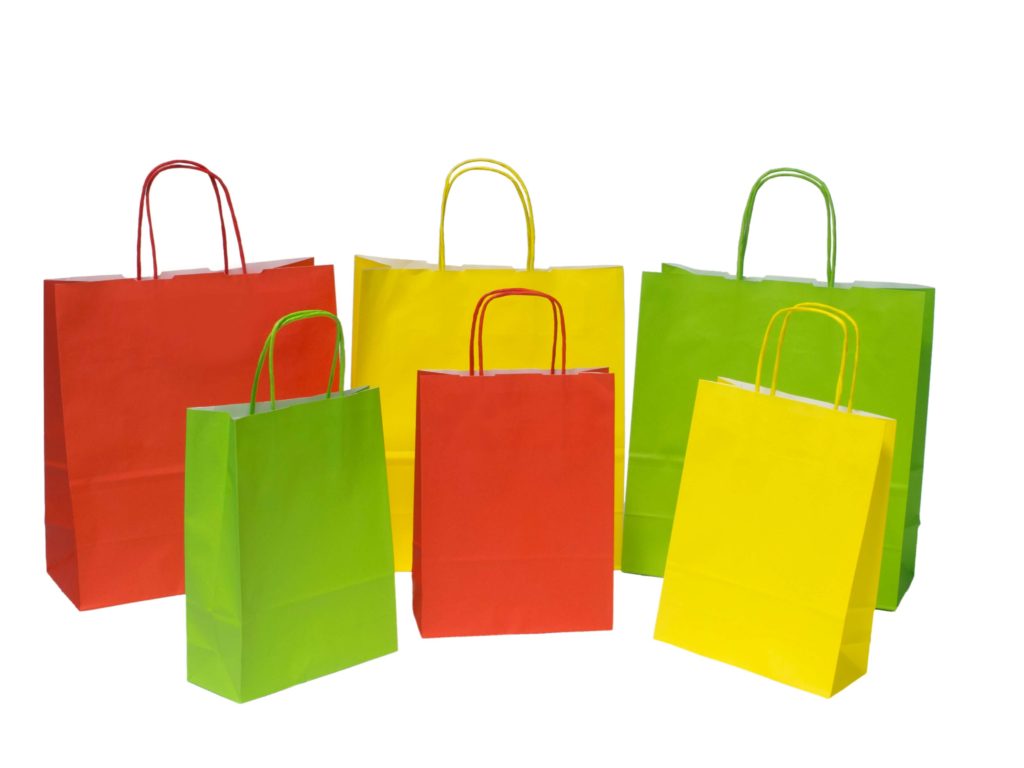 Coloured paper bags with twisted handles